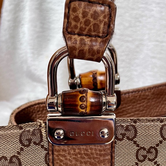 Auth GUCCI Bamboo GG Canvas Tote Bag Beige Brown Leather 232947 Used - Picture 16 of 16